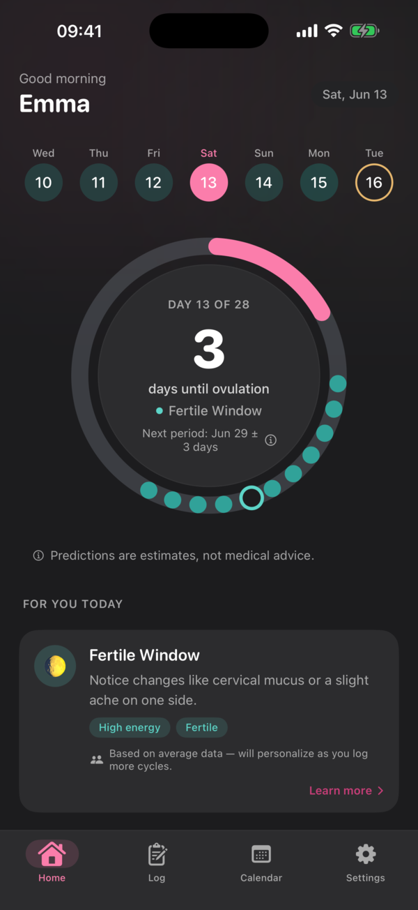 Ovaly home screen in dark mode